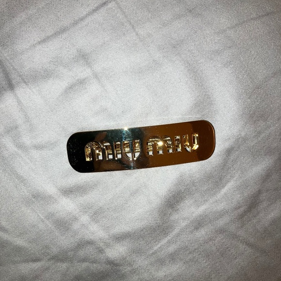 Super Rare Worn Once Authentic Miu Miu Gold Logo Hair Clip main image 9